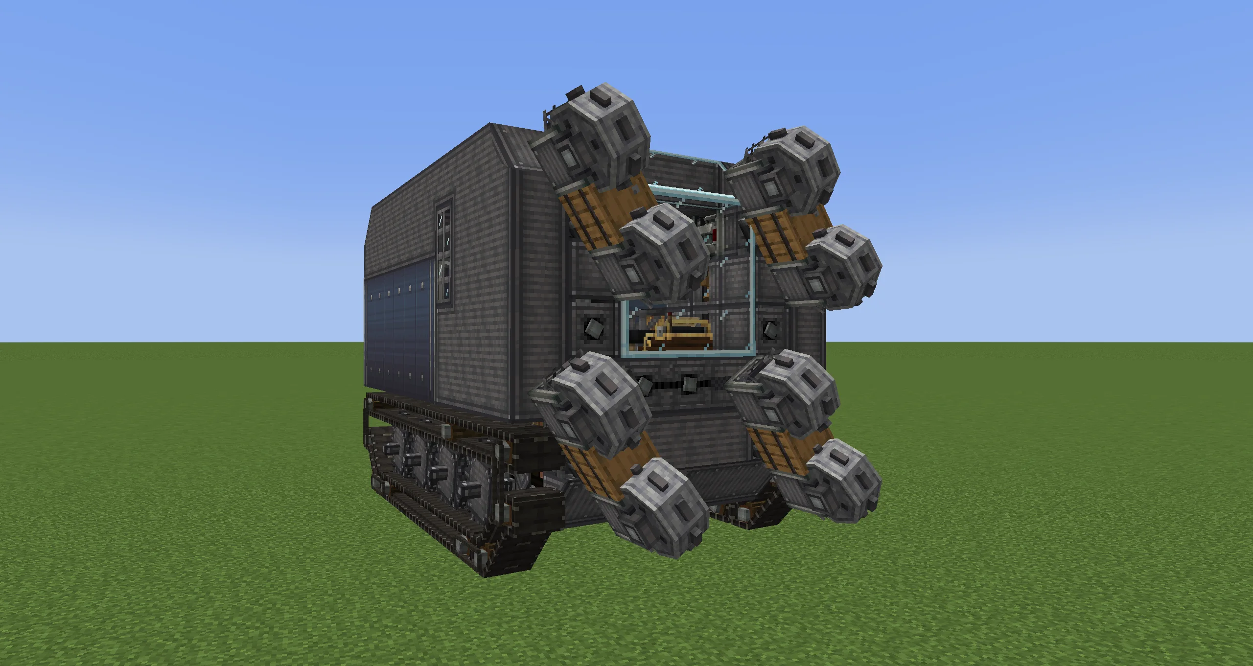 Aeronautics Tunnel Bore Terreneitor, by NeSu with Item Vault, Copycat Board, Industrial Plating Block, Belt, Copycat Slope, Industrial Iron Encased Chain Drive, Transmission Chain, and Redstone Link, visible proportions, and a 9 x 8 x 14 schematic footprint.