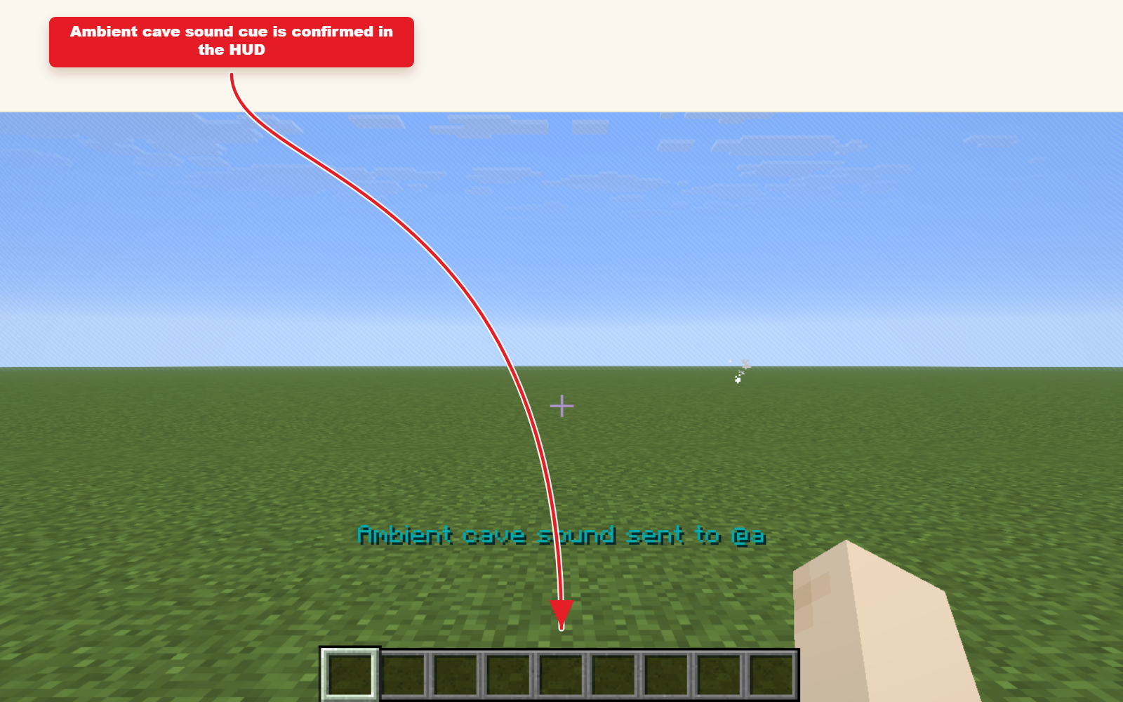 In-game Minecraft screenshot showing Ambient sound preset for adventure maps result.