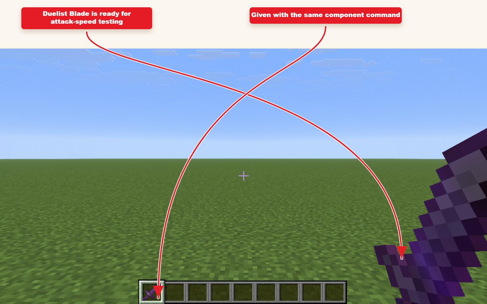 In-game screenshot showing Duelist Blade attack-speed weapon delivered to the player.