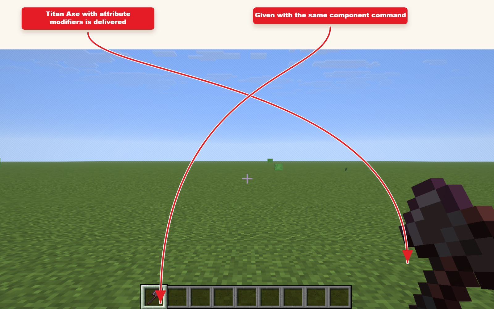 In-game screenshot showing Titan Axe attribute item delivered to the player.
