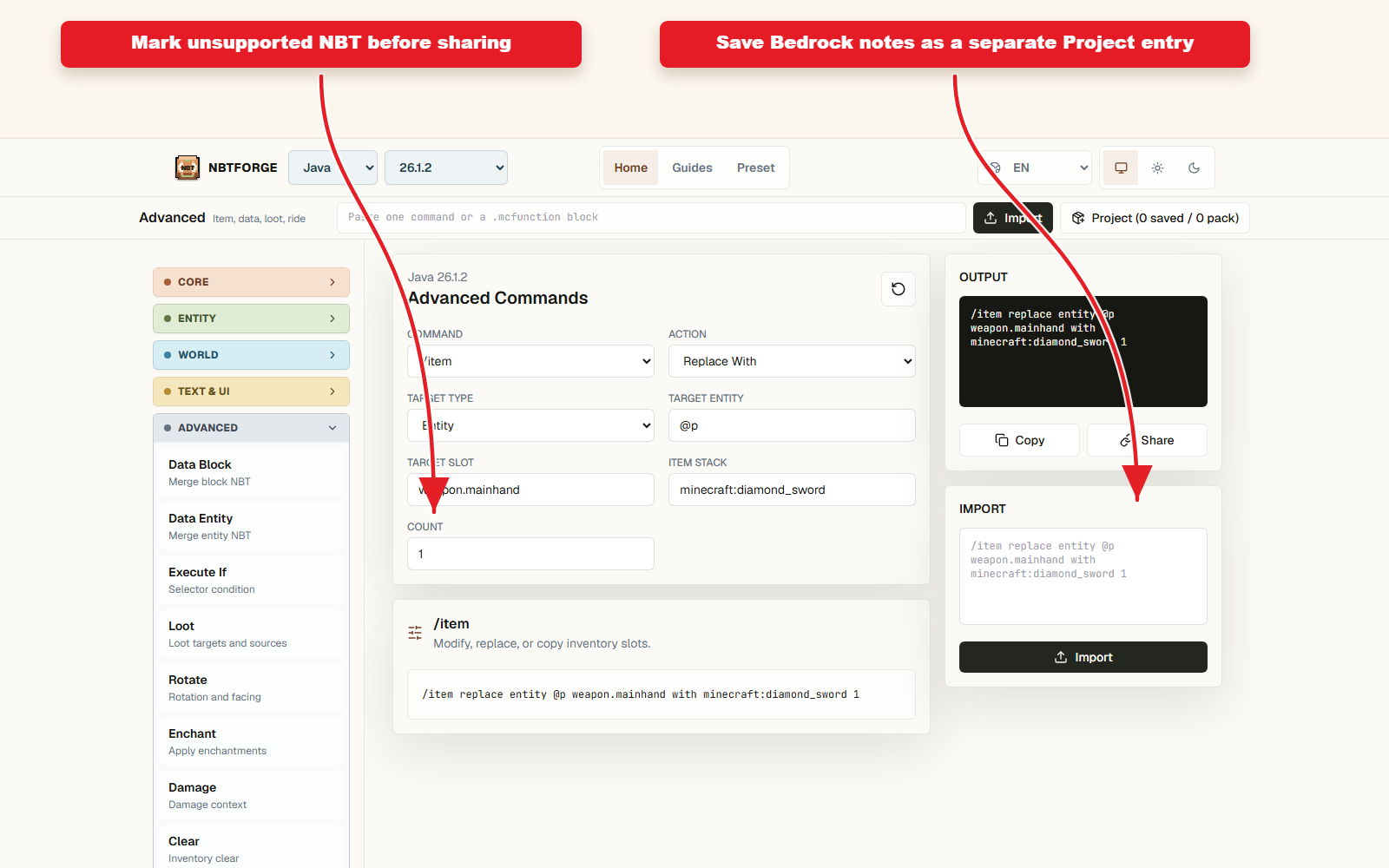 Detailed Advanced controls for Bedrock-safe preset workflow.