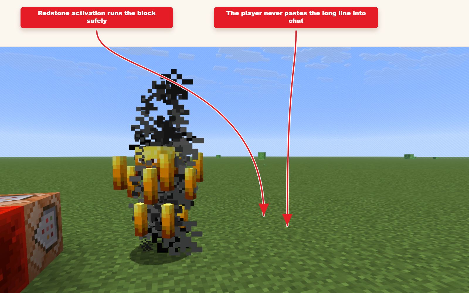 In-game screenshot showing redstone activation for the Blaze Emperor command block.