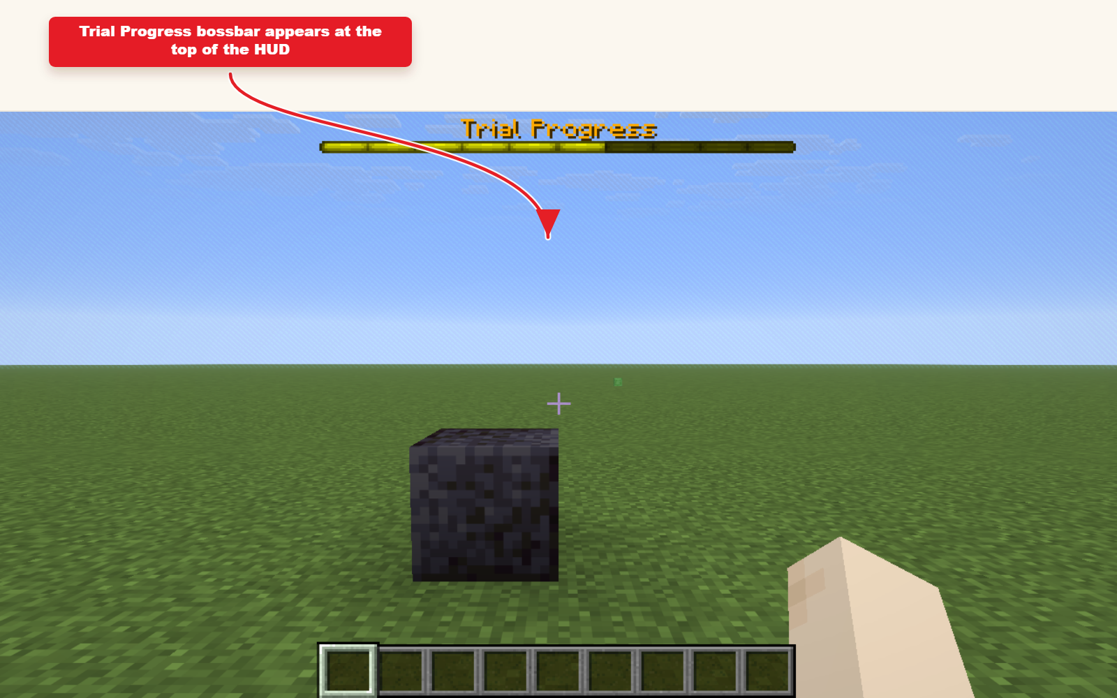 In-game Minecraft screenshot showing Bossbar preset for adventure maps result.