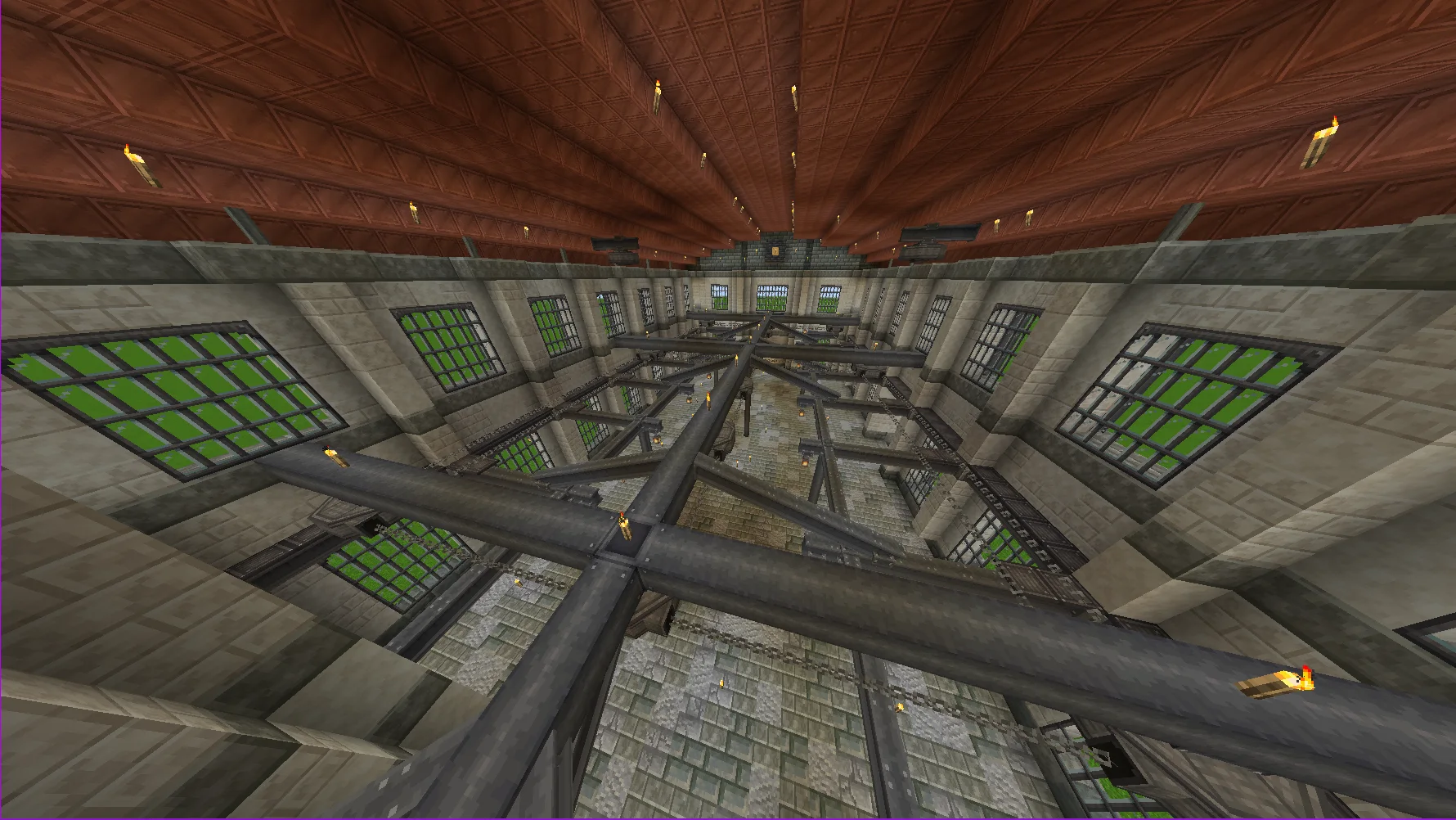 Create Factory with Copper Block, Cut Limestone Bricks, Layered Tuff, Copycat Step, Metal Girder, Cut Tuff Bricks, Cut Limestone, and Tuff Bricks, visible proportions, and a 36 x 24 x 57 schematic footprint.