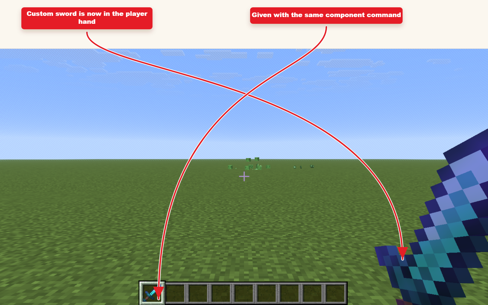 In-game screenshot of the custom sword held by the player.