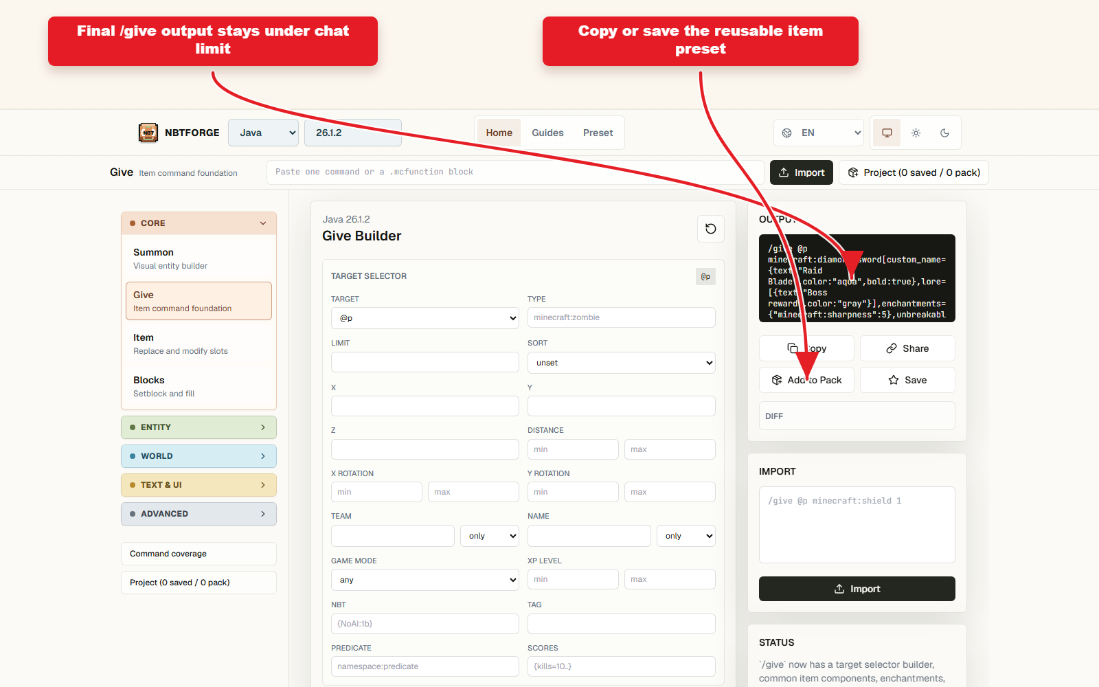 Copy-ready custom sword give command under the chat limit.