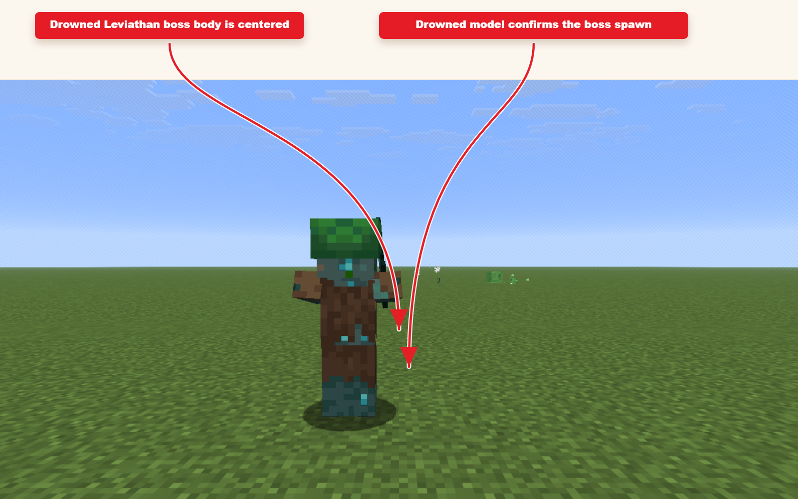 In-game screenshot showing Drowned Leviathan spawned from the boss preset.