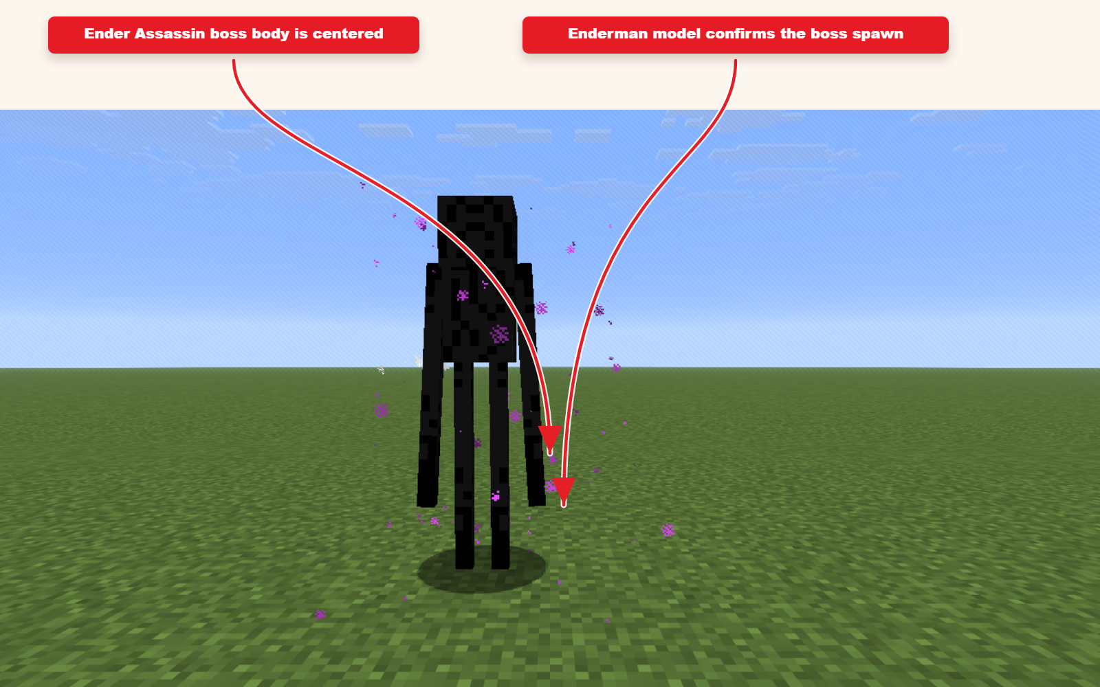 In-game screenshot showing Ender Assassin spawned from the boss preset.