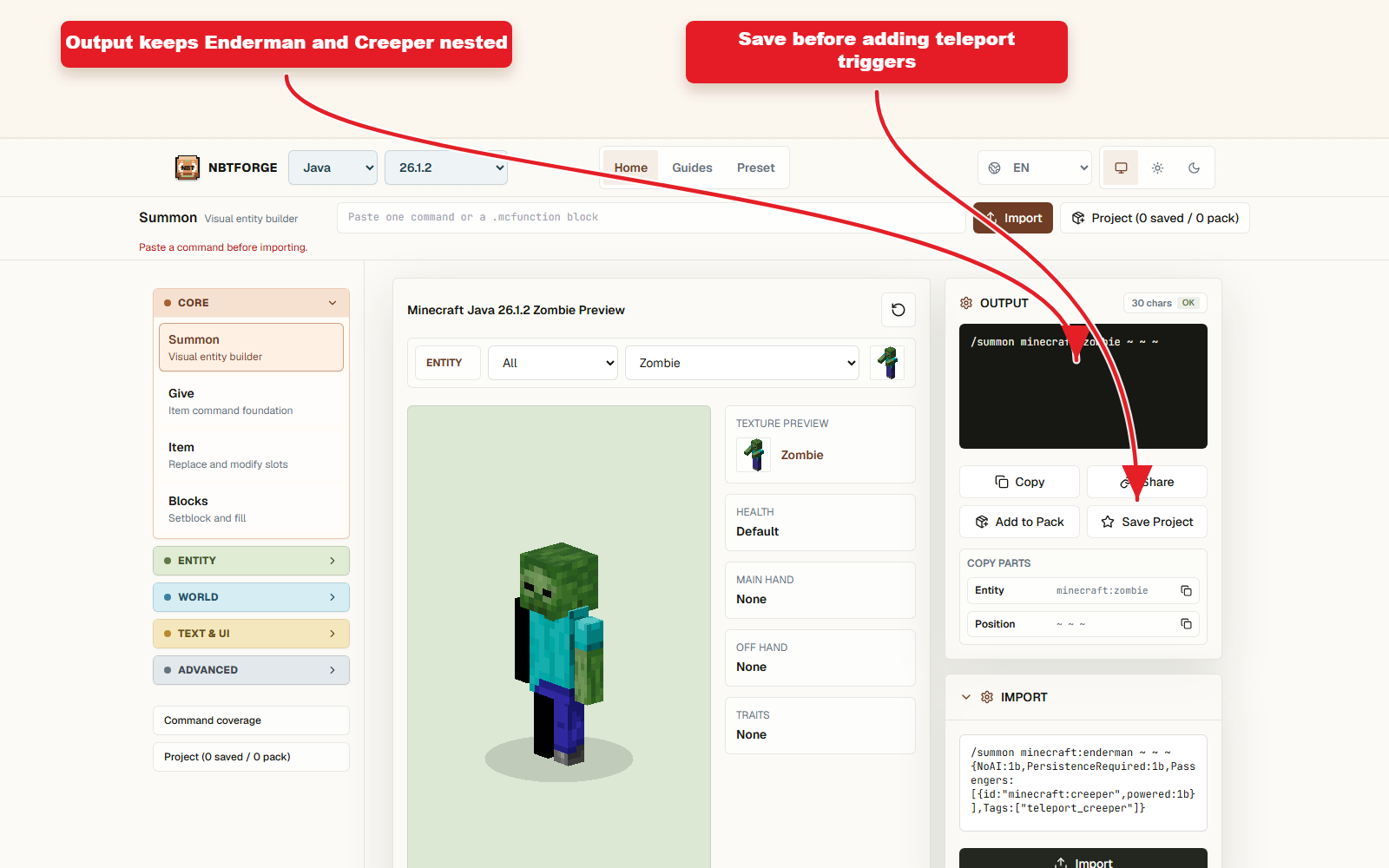 Copy-ready Summon output for Enderman with a Creeper passenger.