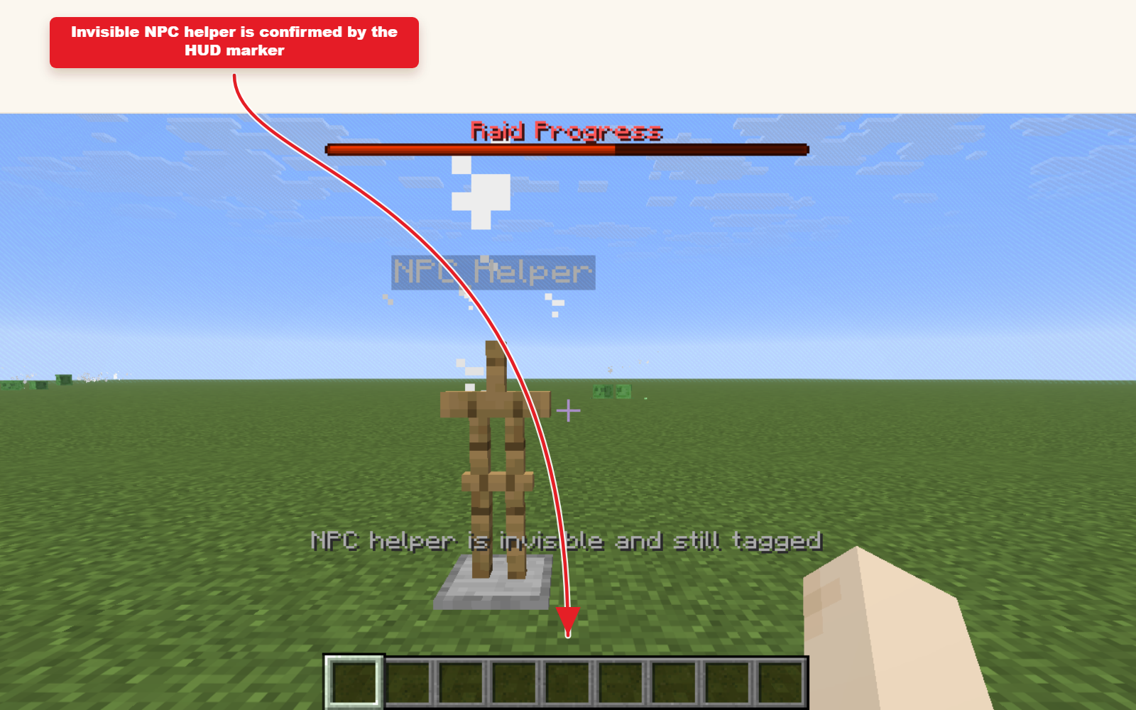 In-game Minecraft screenshot showing the result for Invisibility effect preset for NPCs.