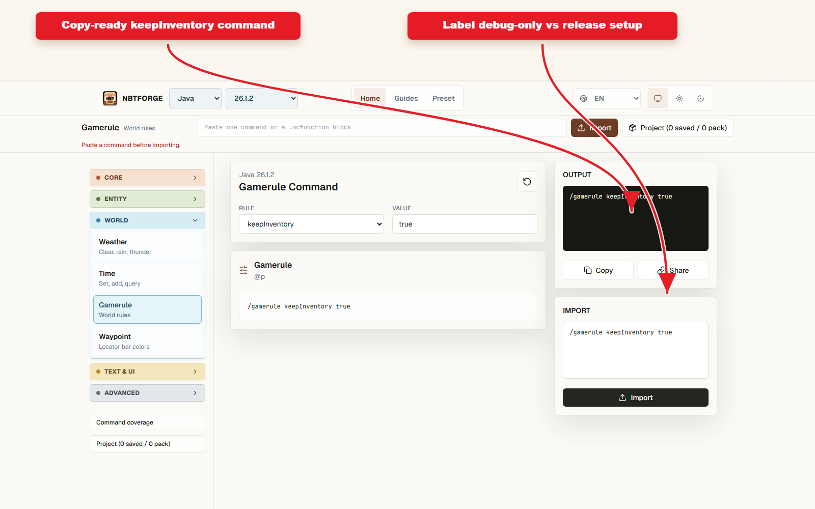 Copy-ready output for Keep inventory preset workflow.