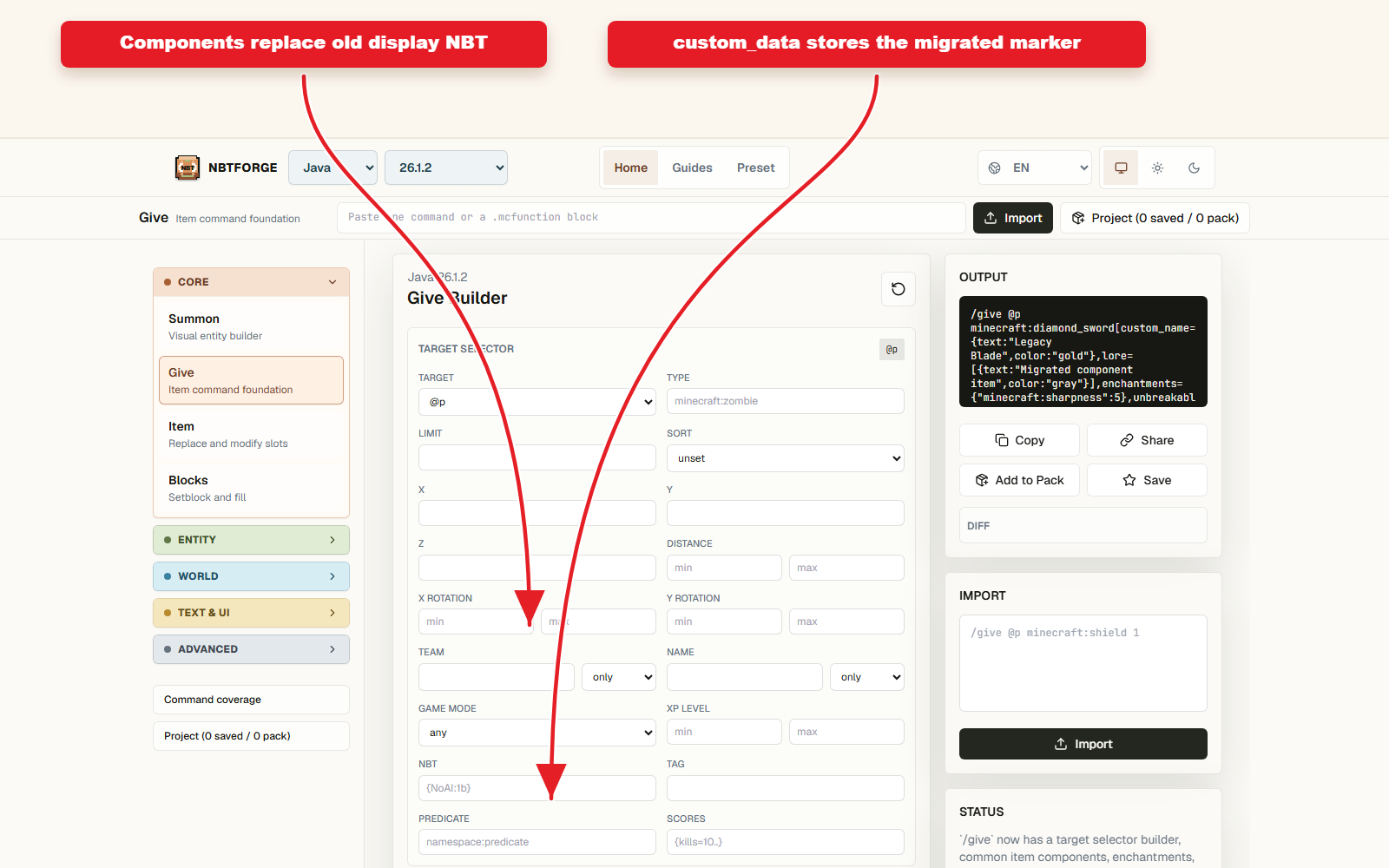 Detailed Advanced controls for Legacy Java command preset migration.