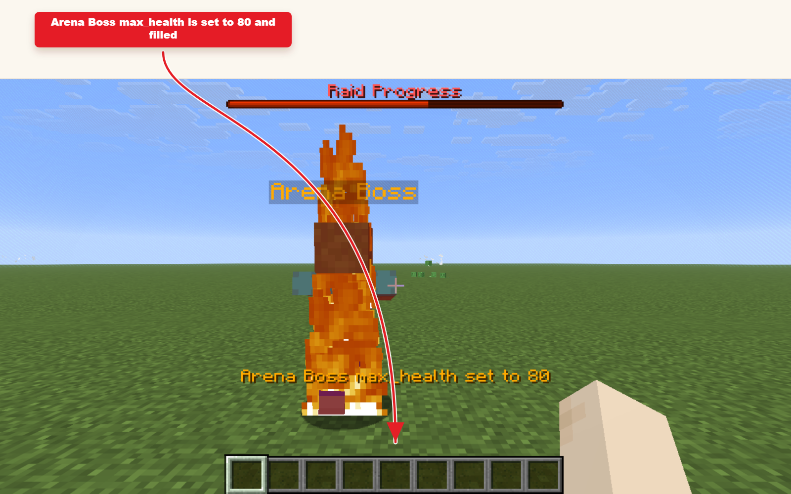 In-game Minecraft screenshot showing the result for Attribute preset for max health.