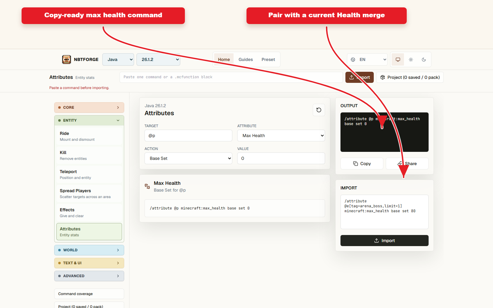 Copy-ready output for Attribute preset for max health.