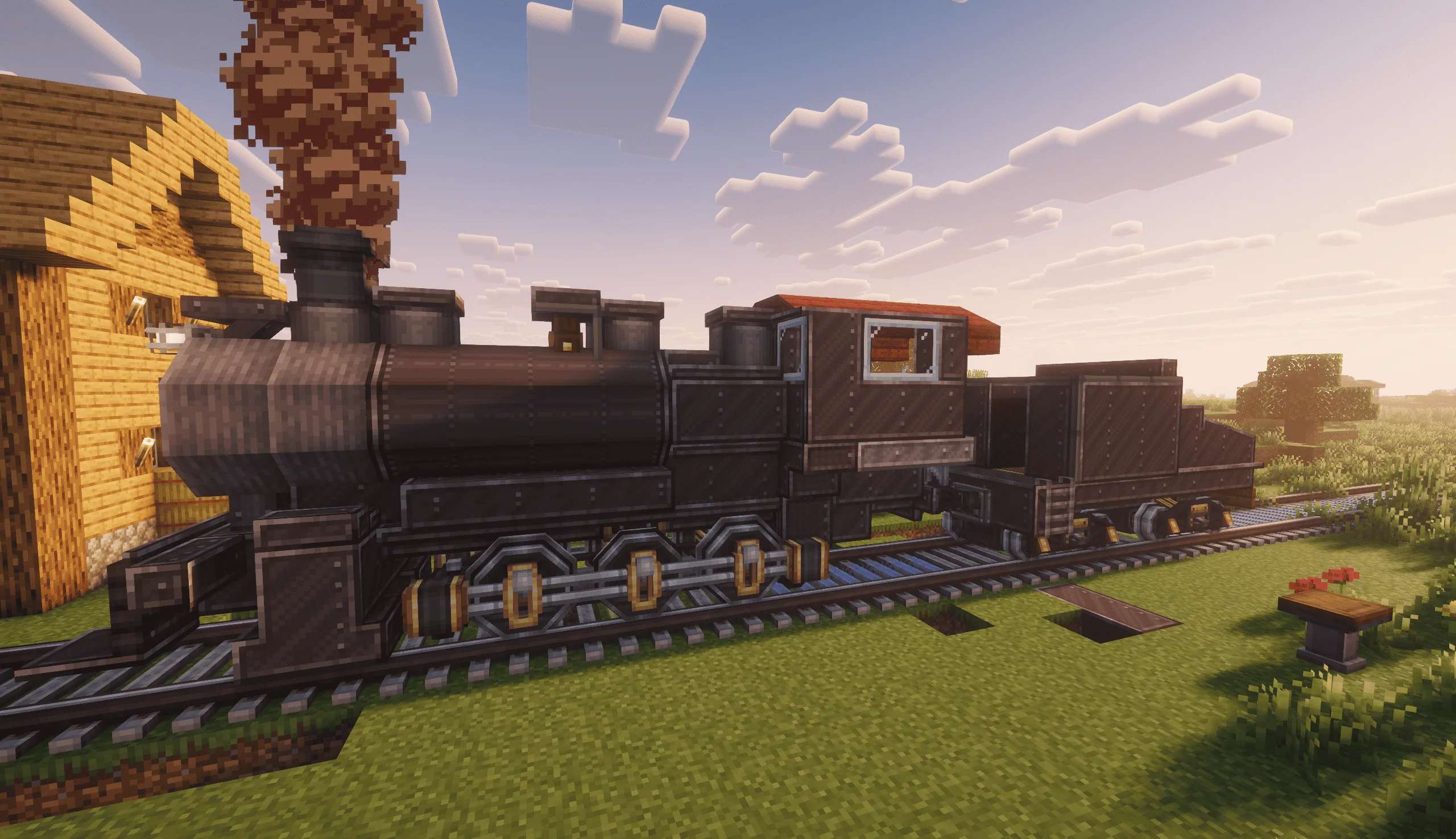 Medium Sized Steam Train (Only Locomotive & Coal Car) with Copycat Slice, Slashed Locometal, Copycat Layer, Copycat Slab, Track, Copycat Vertical Slice, Copycat Stacked Half Layer, and Copycat Slope Layer, visible proportions, and a 24 x 7 x 7 schematic footprint.