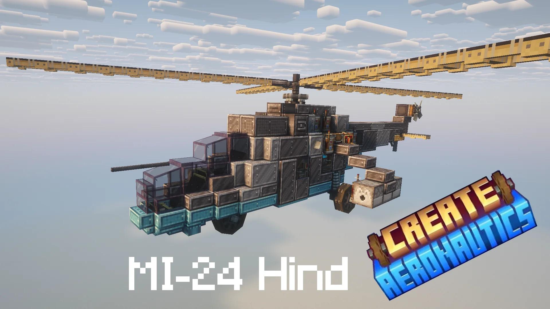 MI-24 Hind Helicopter Survival friendly with Black Sail, Copycat Layer, Copycat Stacked Half Layer, Copycat Slab, Redstone Link, Copycat Half Layer, Copycat Stairs, and Copycat Slice, visible proportions, and a 26 x 9 x 23 schematic footprint.