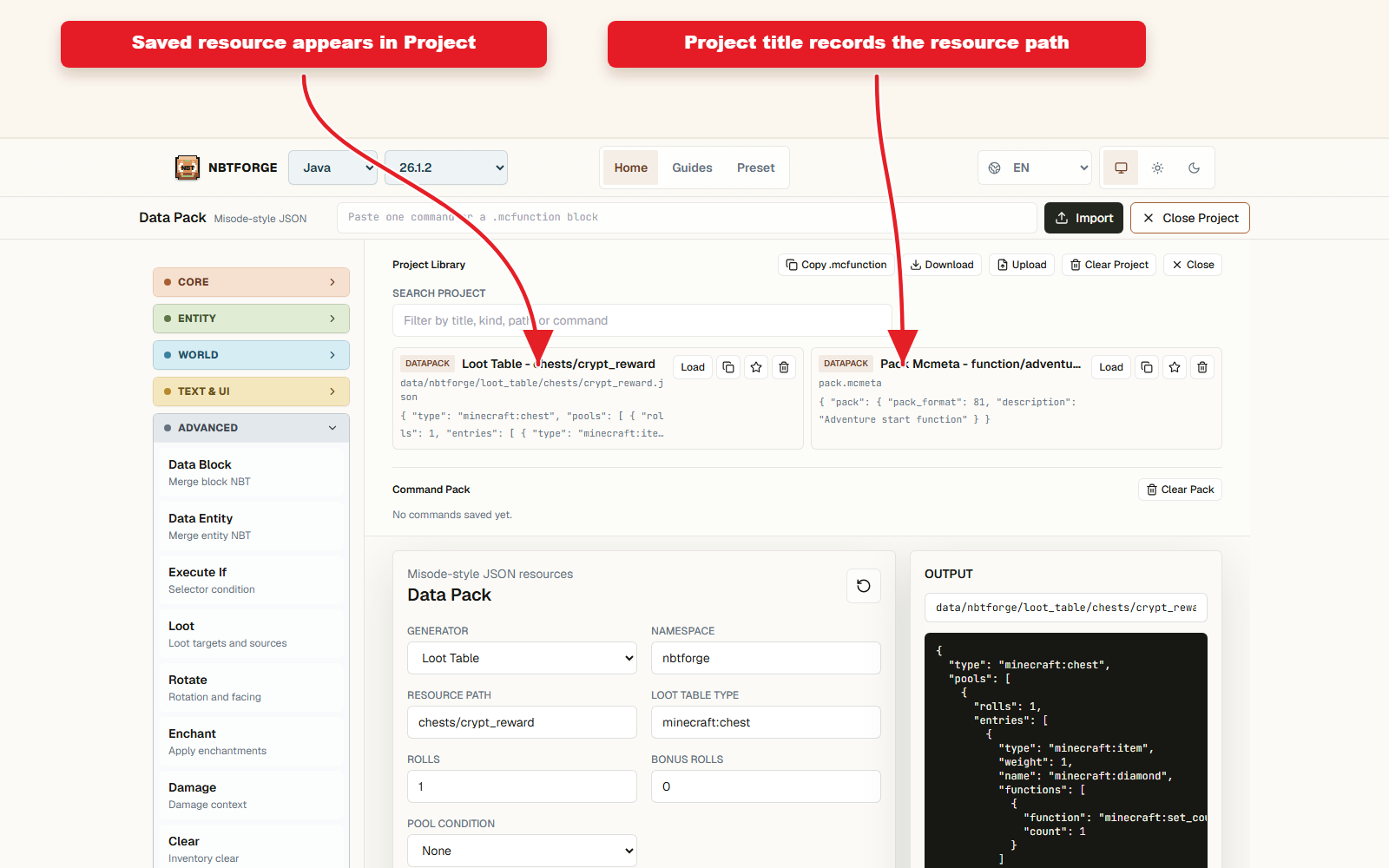 Detailed Project controls for Project library preset workflow.
