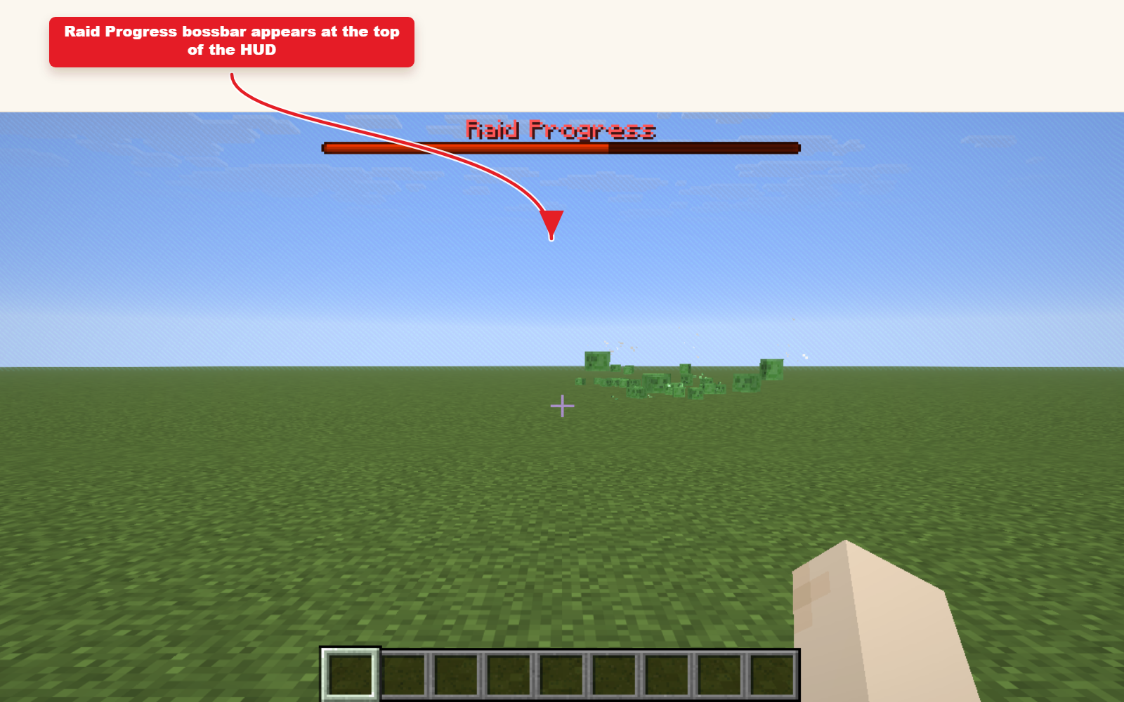 In-game Minecraft screenshot showing the result for Raid progress bossbar preset.