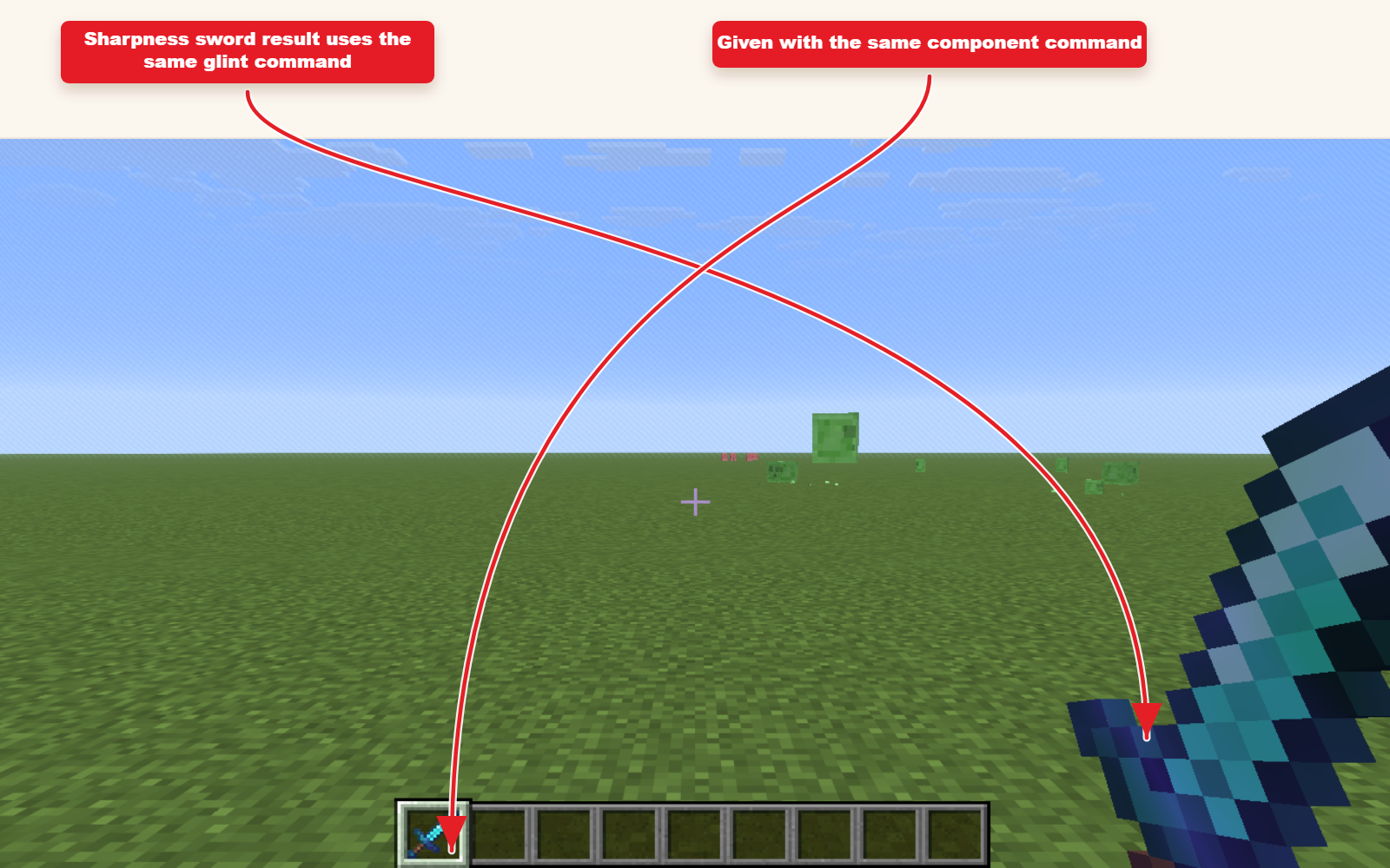 In-game screenshot of the Sharpness sword held by the player.