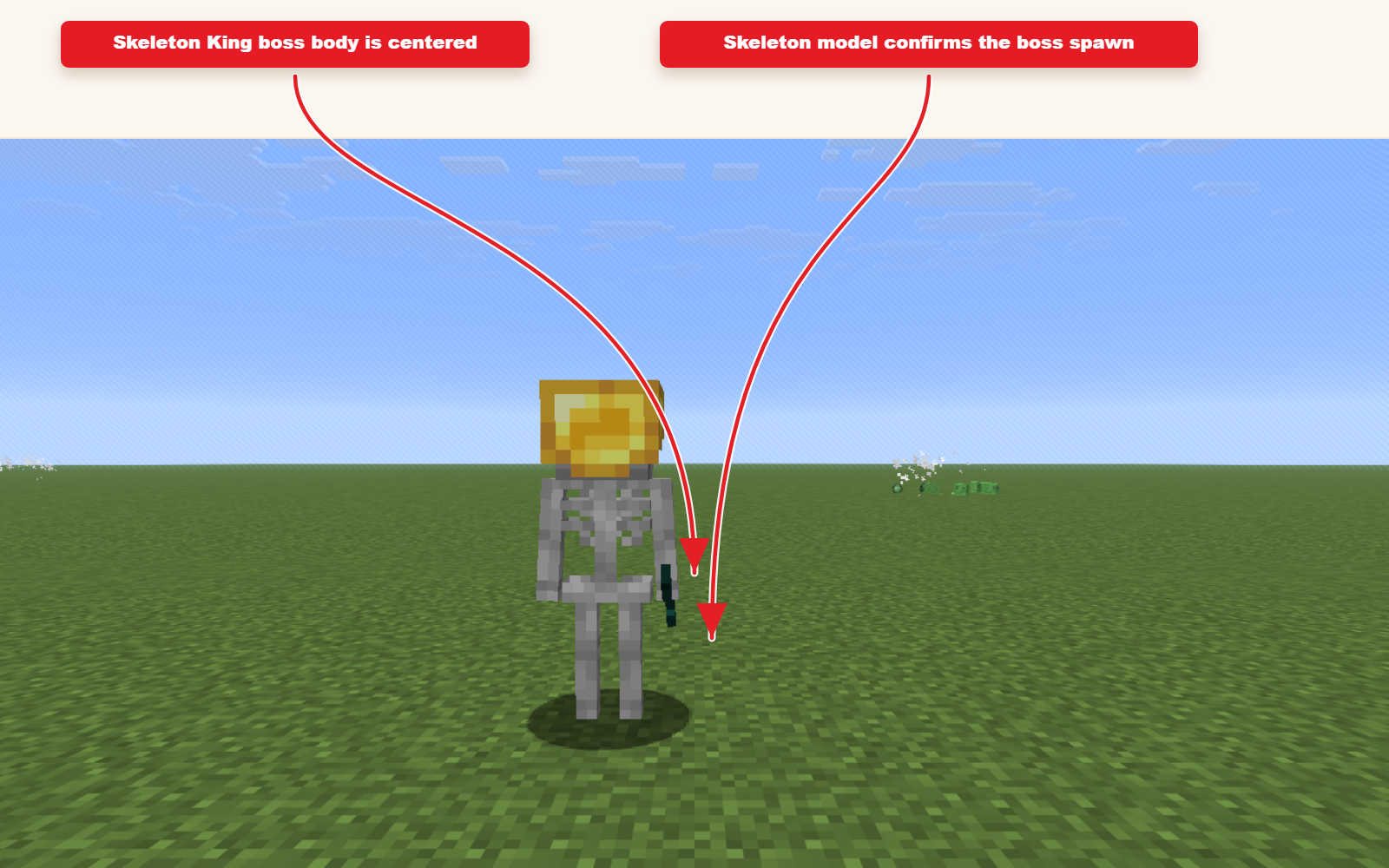 In-game screenshot showing Skeleton King spawned from the boss preset.