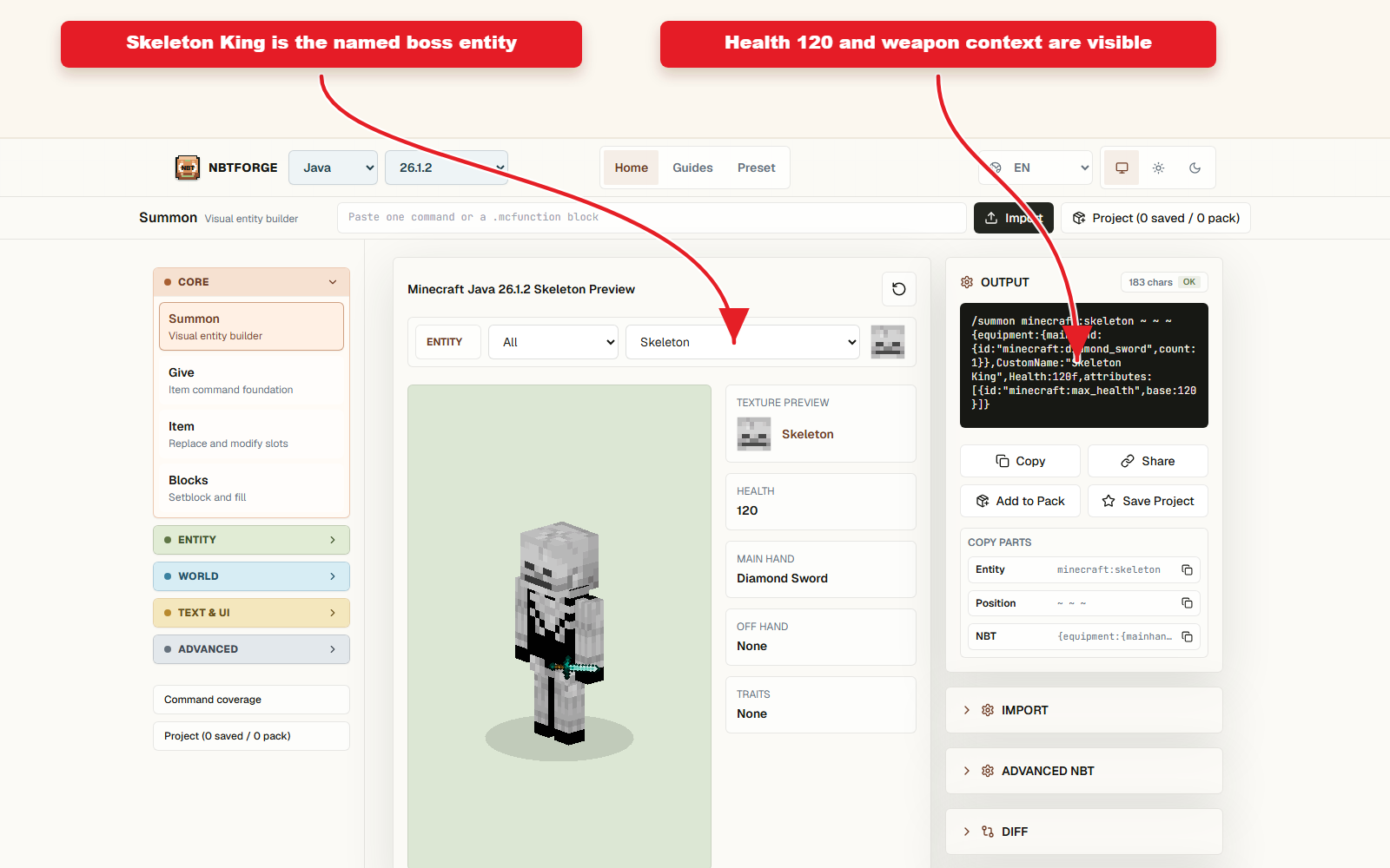 Summon workbench configured for Skeleton King.
