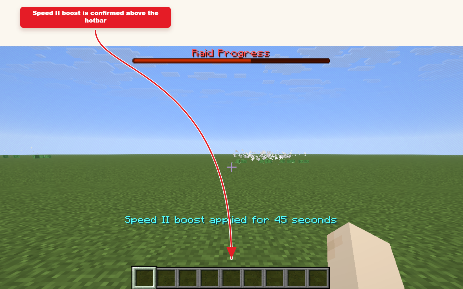 In-game Minecraft screenshot showing the result for Effect preset for speed boosts.
