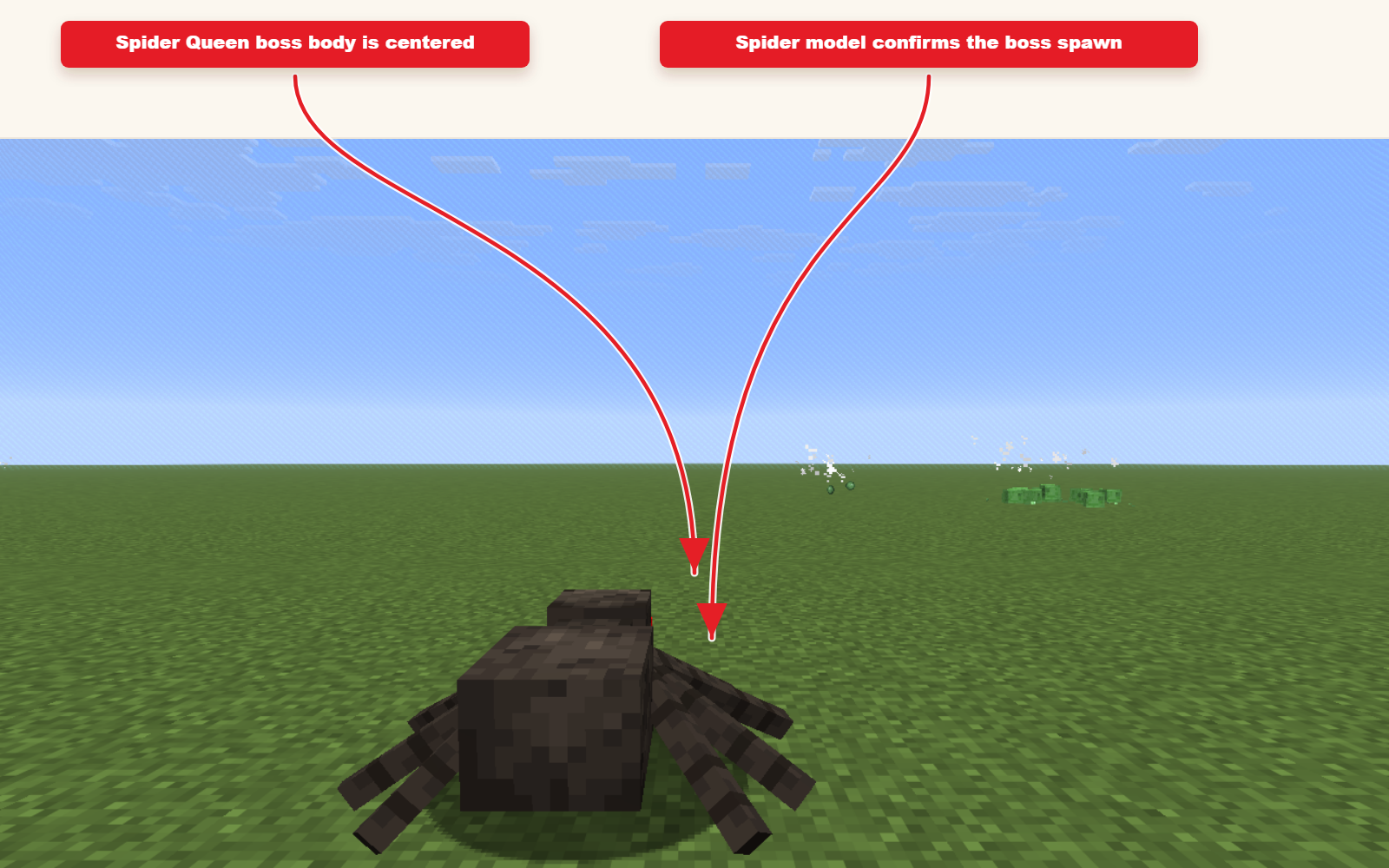 In-game screenshot showing Spider Queen spawned from the boss preset.