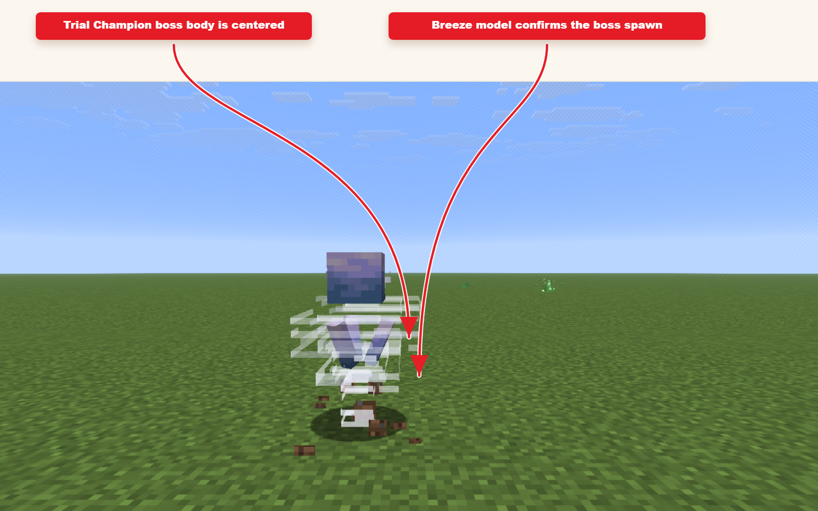In-game screenshot showing Trial Champion spawned from the boss preset.