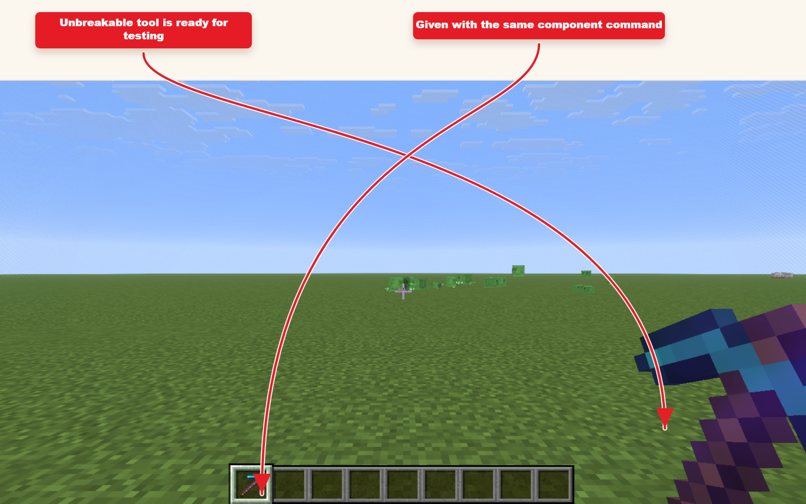 In-game screenshot showing unbreakable builder pick delivered to the player.