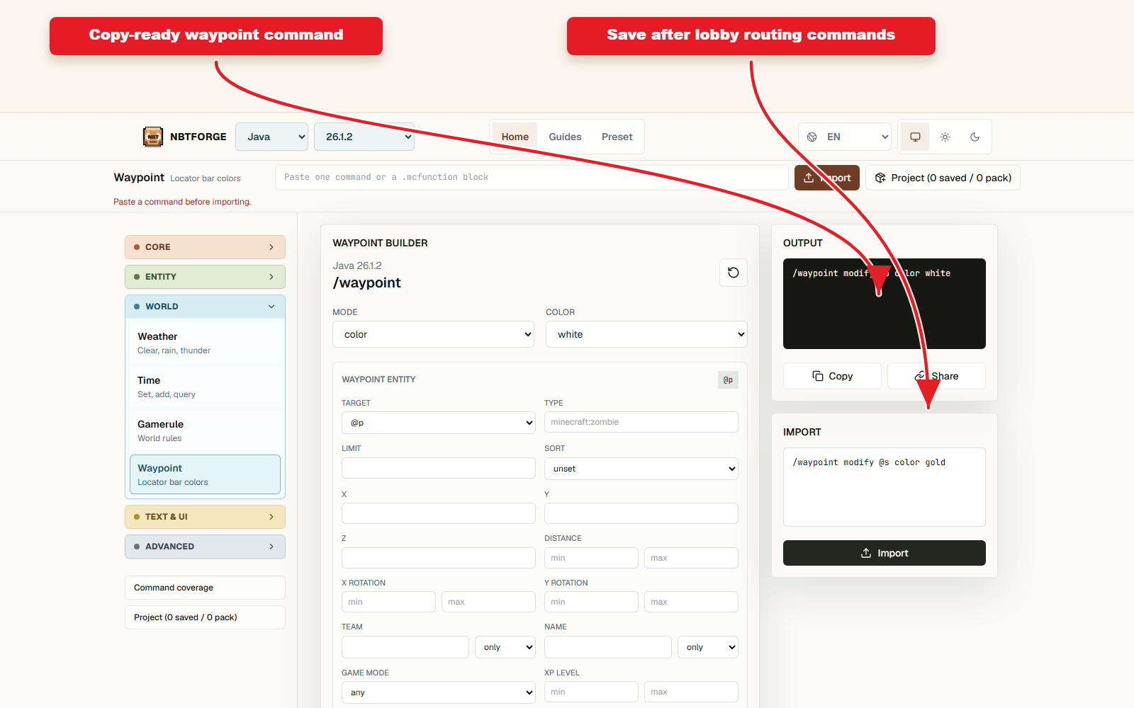 Copy-ready output for Waypoint preset for locator bars.
