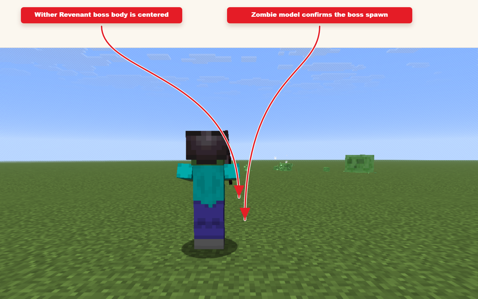In-game screenshot showing Wither Revenant spawned from the boss preset.
