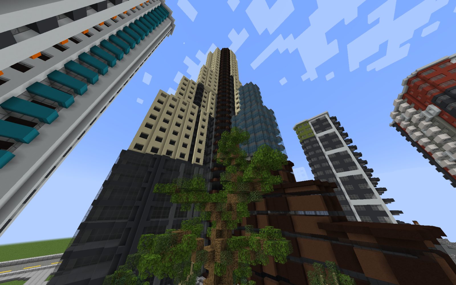 Giant City Skyscraper with Trees