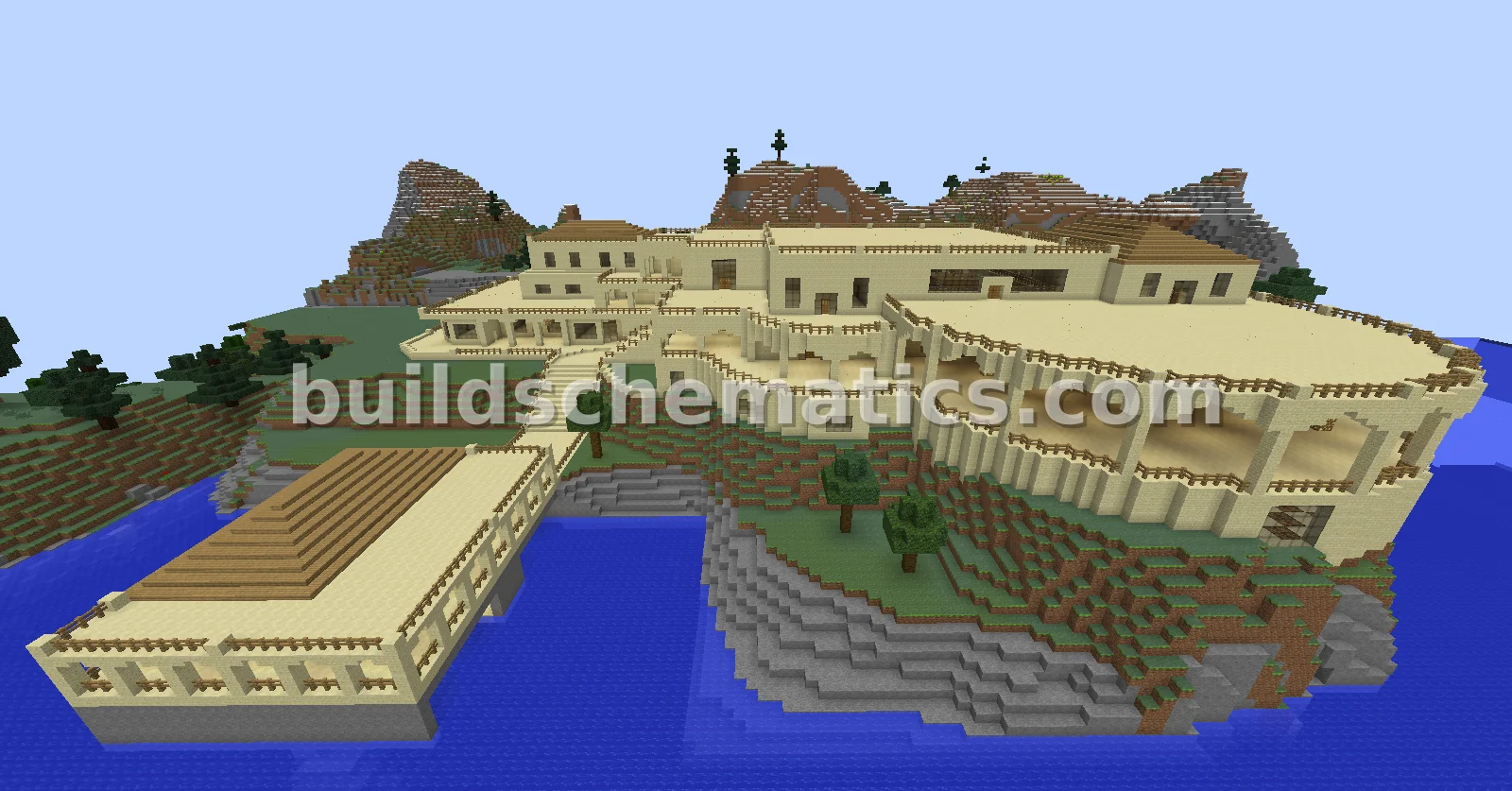Sandstone Cliffside Mansion with Boat Dock — view 2