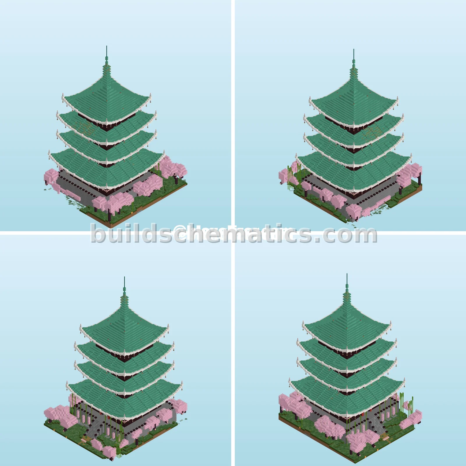 Japanese Pagoda With Cherry Leaves Accent
