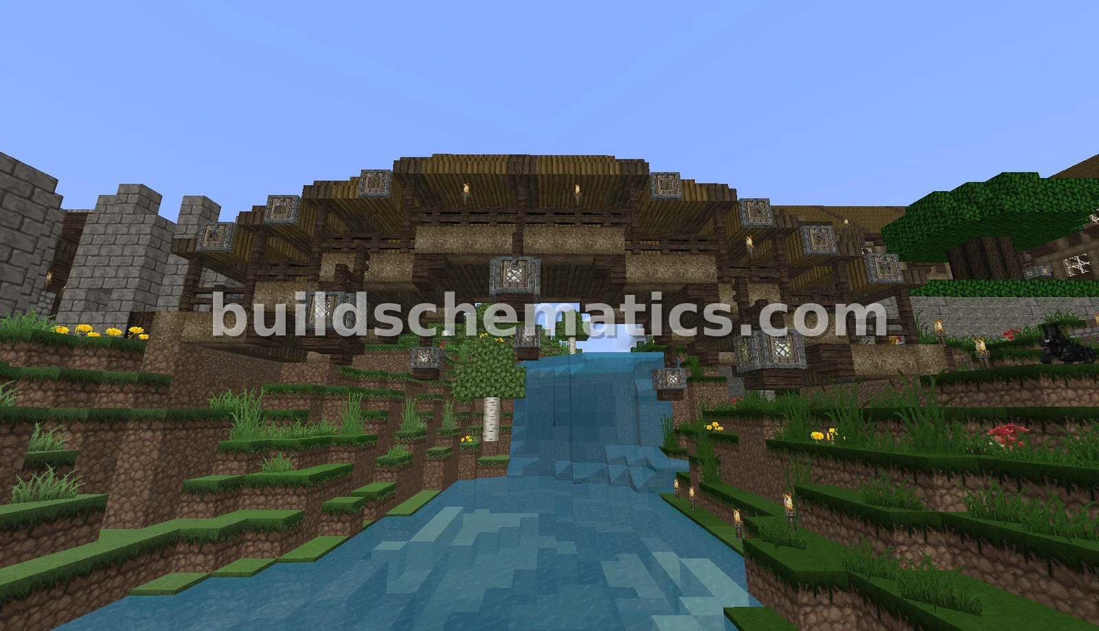 Wooden Medieval Bridge with Roof