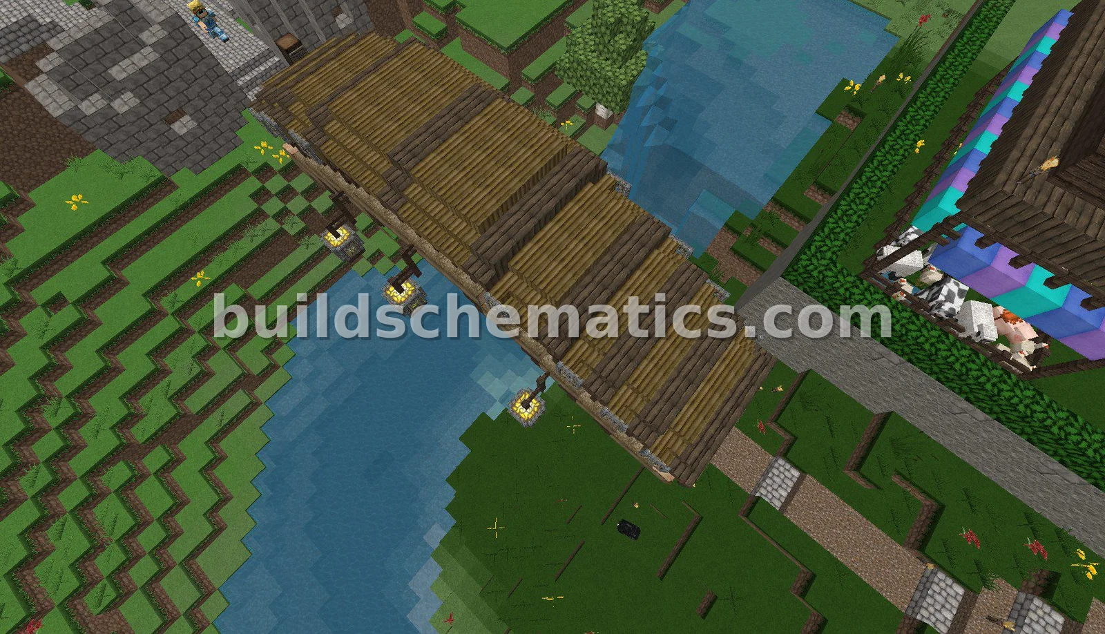 Wooden Medieval Bridge with Roof — view 2