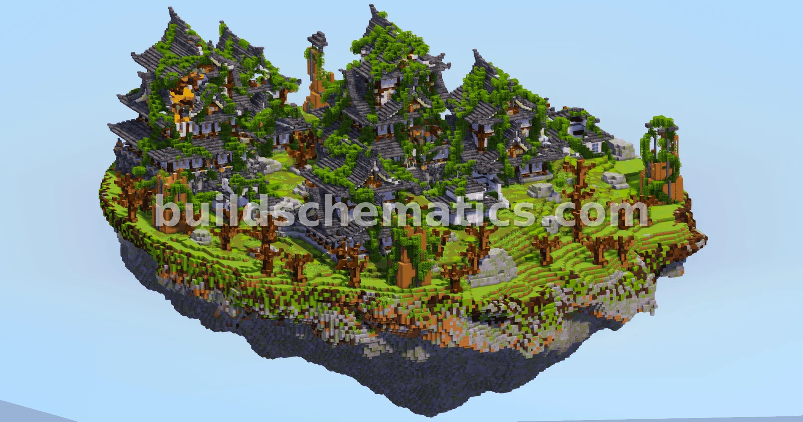 Overgrown Ruined Japanese Floating Island Structure