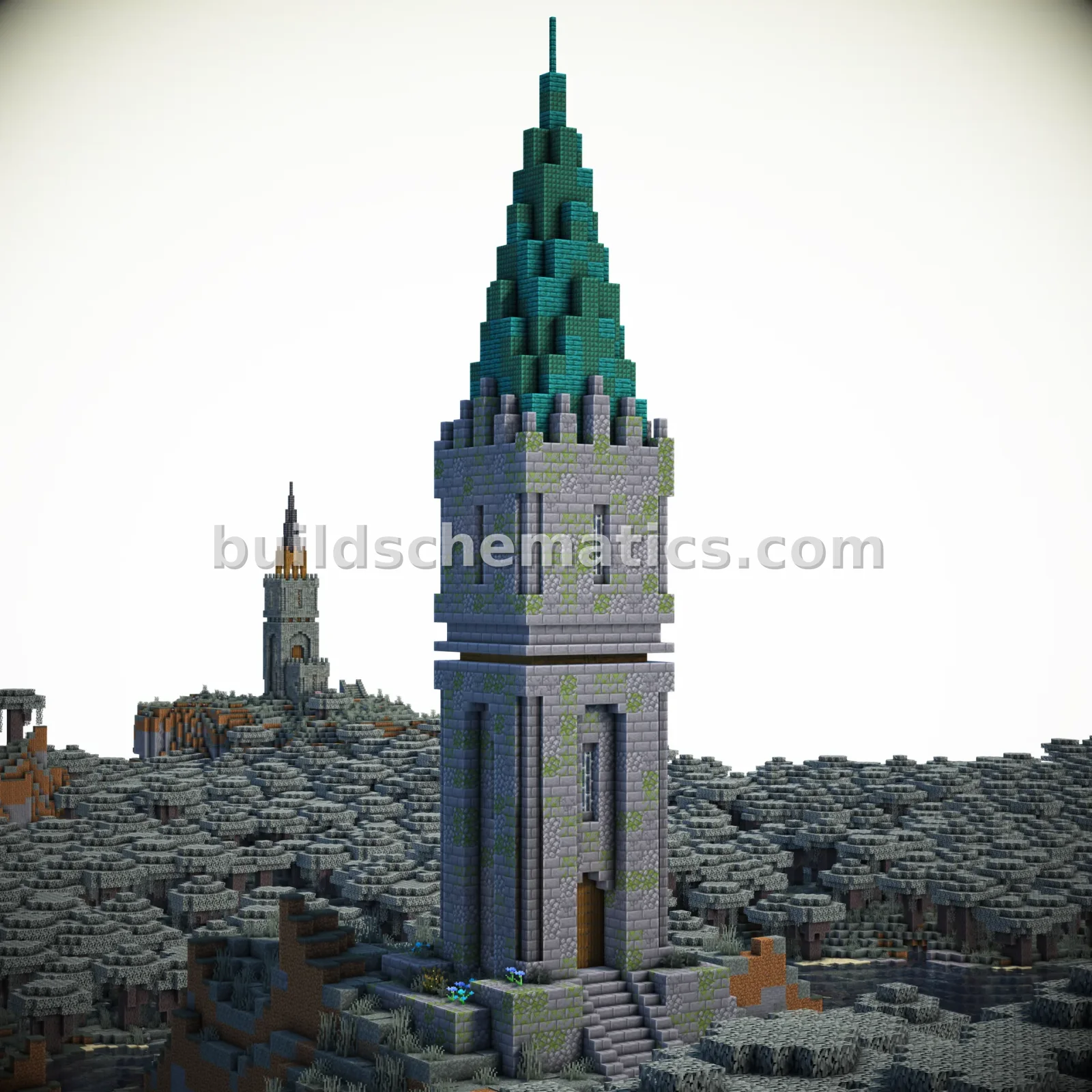 Small Dark Prismarine Stone Castle Tower