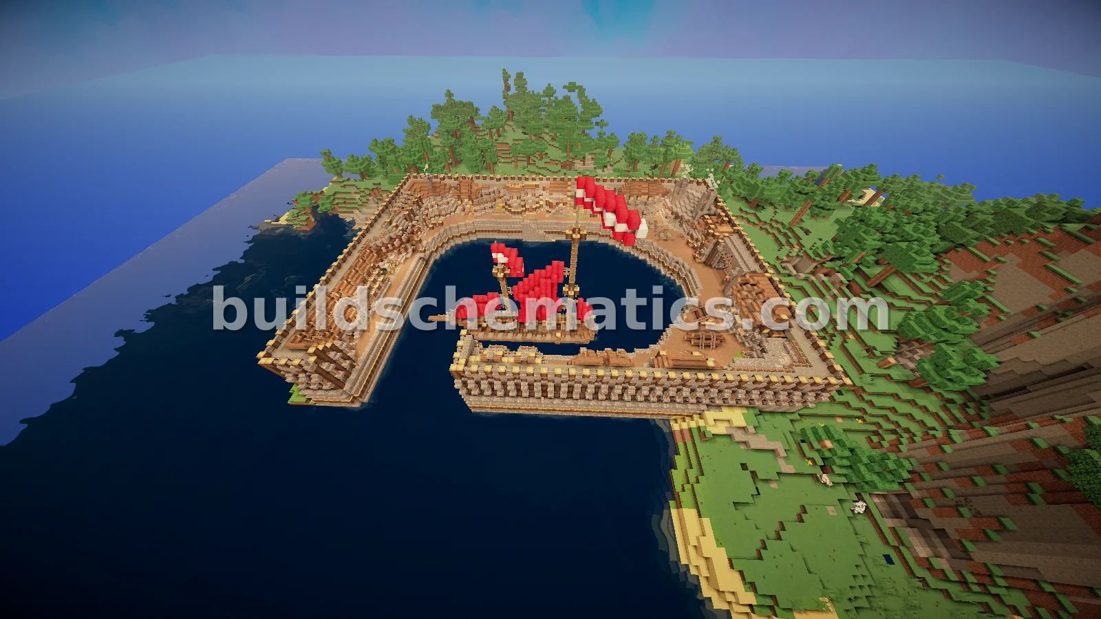 Coastal Village With Ship — view 2