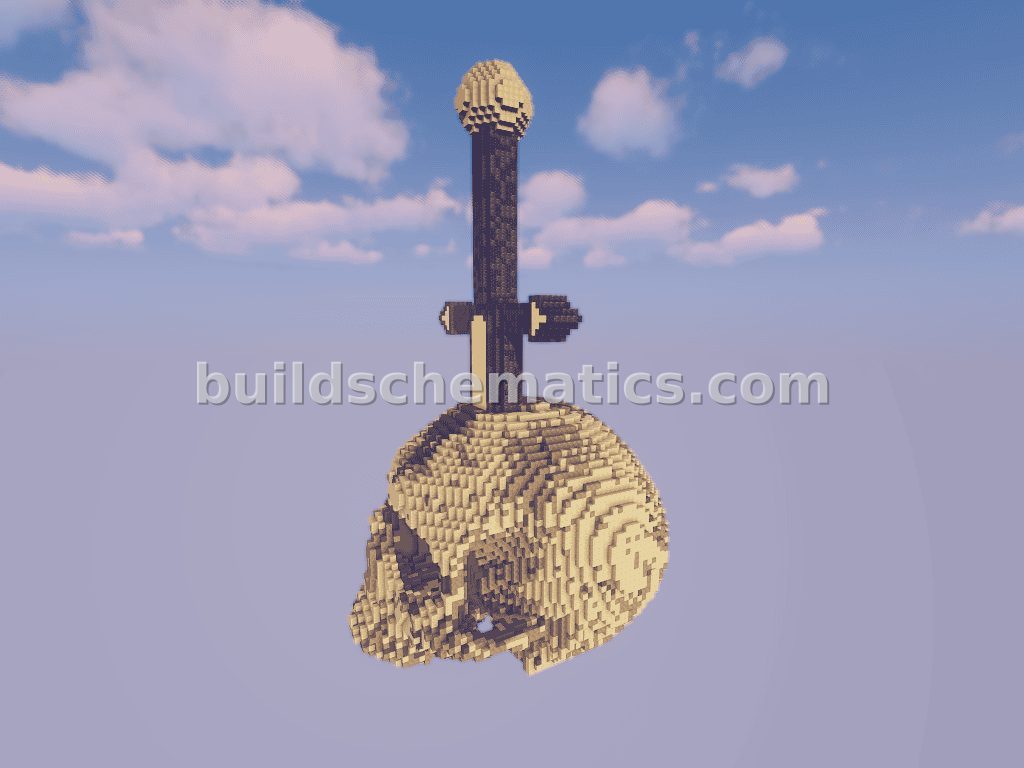 Sword Through Skeleton Skull — view 2