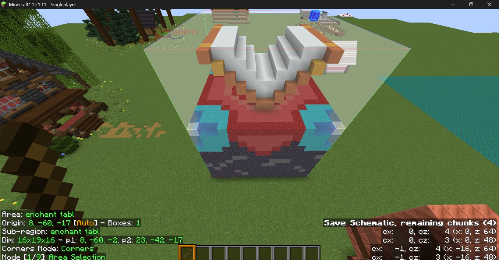 Complete Enchanting Table Setup with Bookshelf Layout