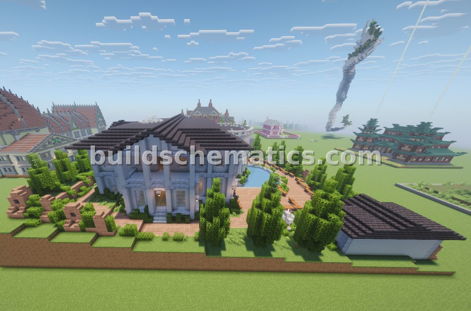 Luxury White Two-Story House with Pool — view 4