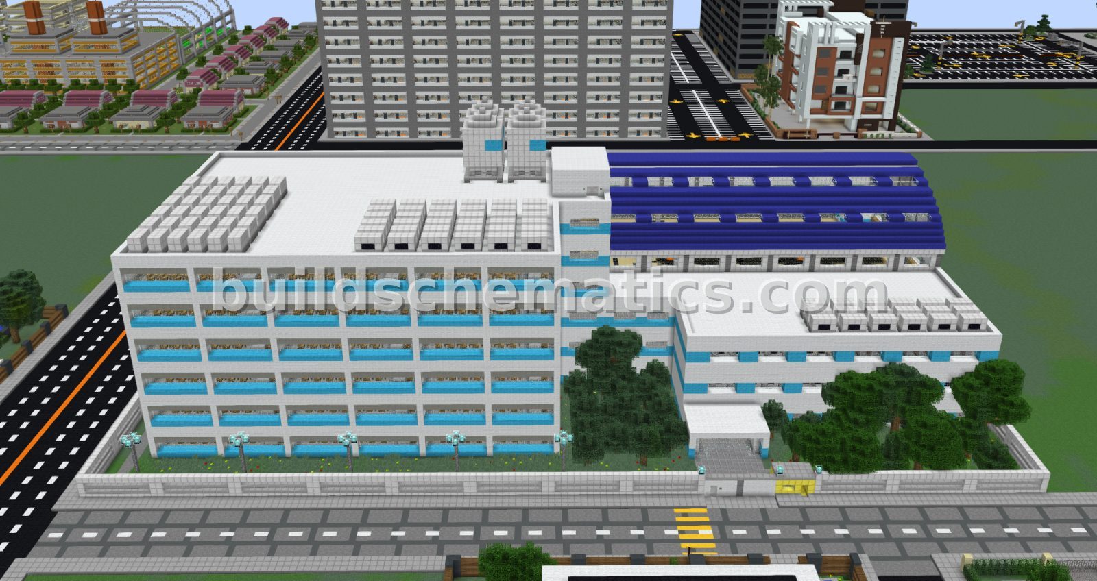 Minecraftia Elementary School Blue and White Campus