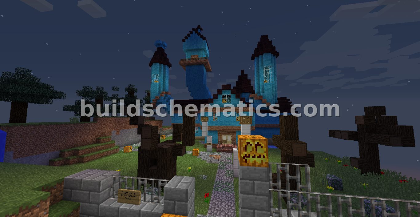 Spooky Haunted House With Giant Pumpkin