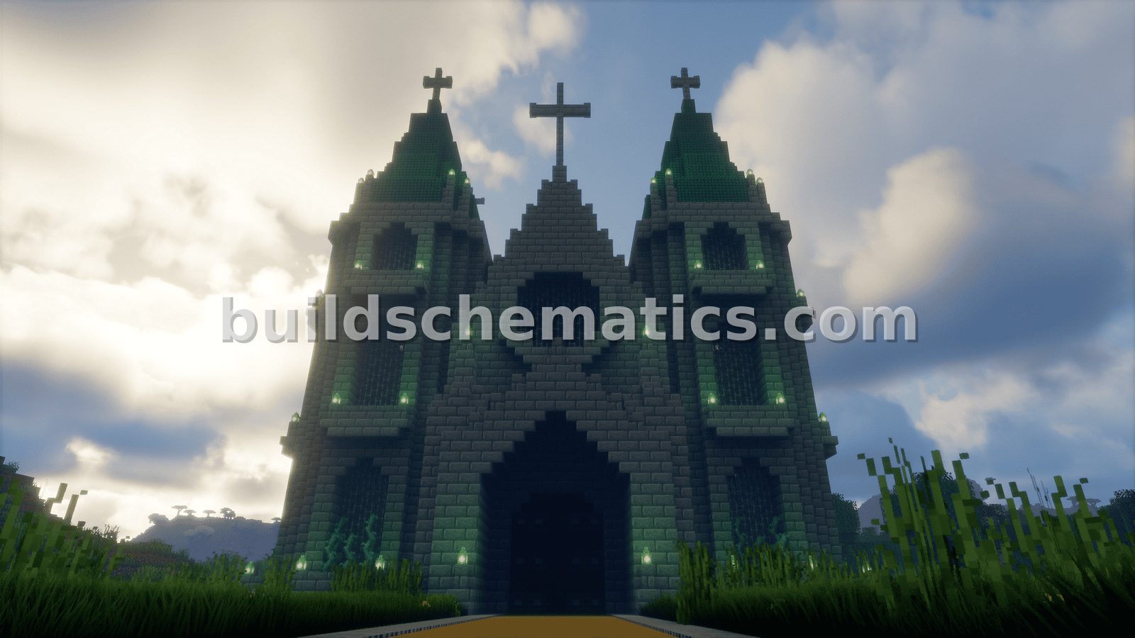 Stone Brick Dark Prismarine Cathedral — view 4