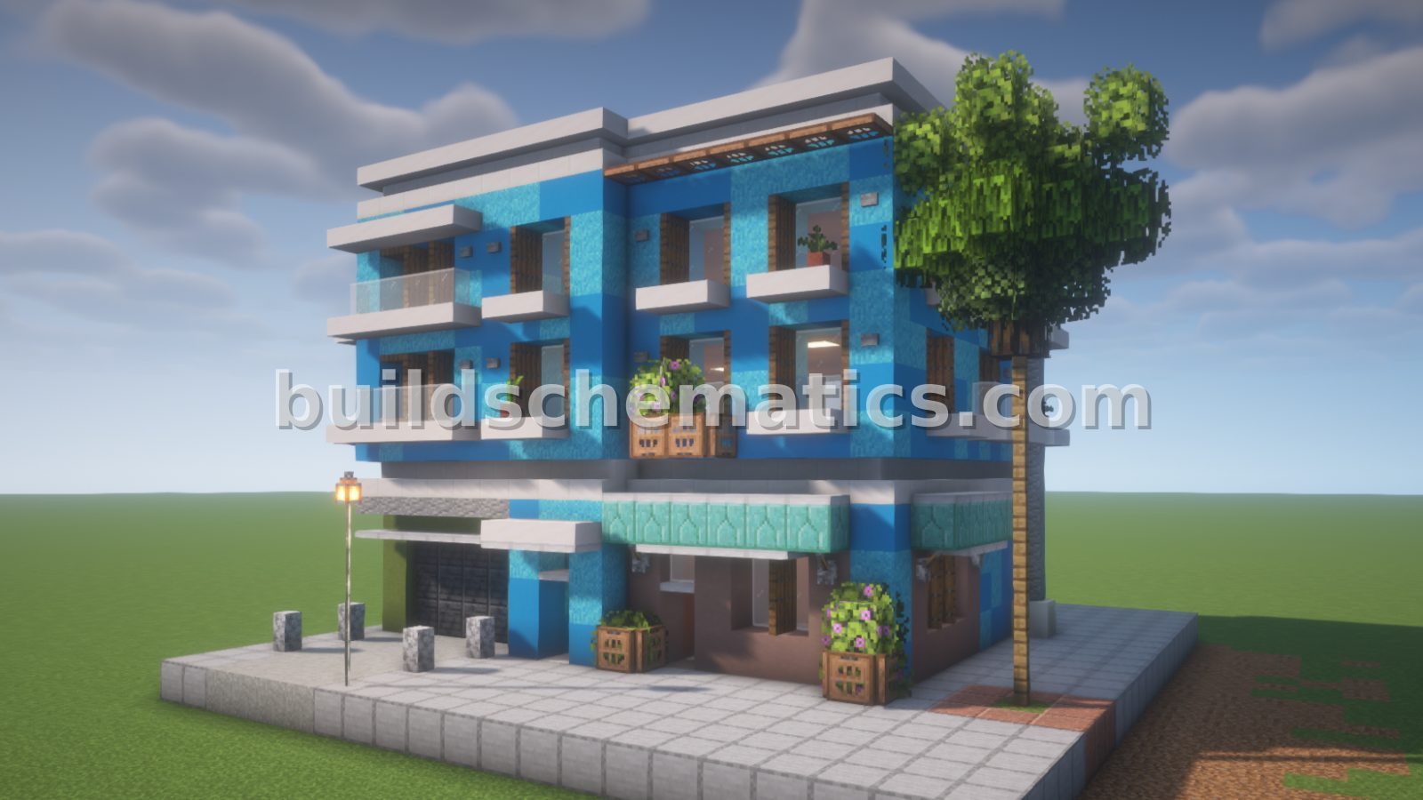 Modern Blue Apartment Building Schematic
