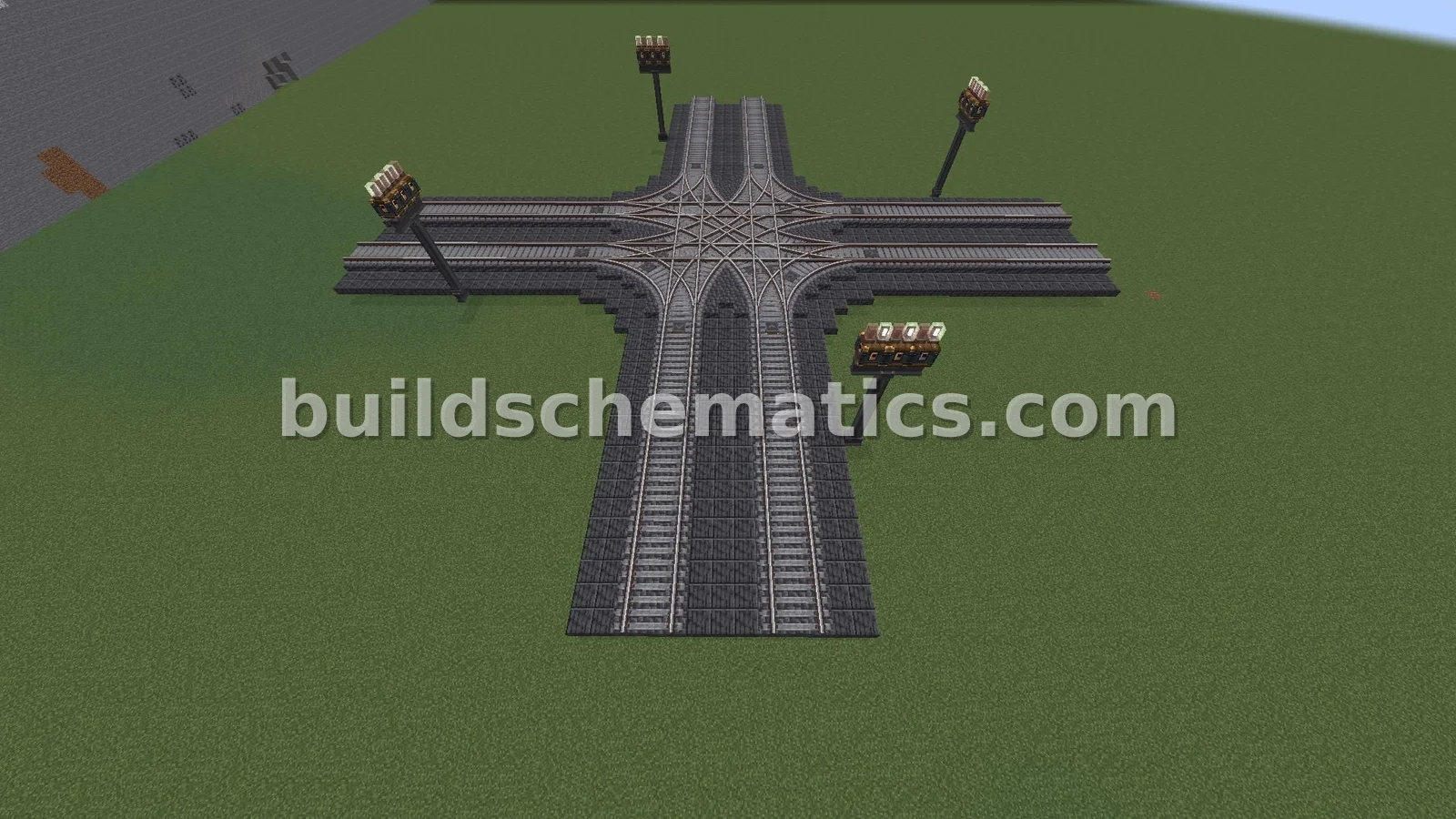 Cobbled Deepslate 4-Way Train Intersection — view 2