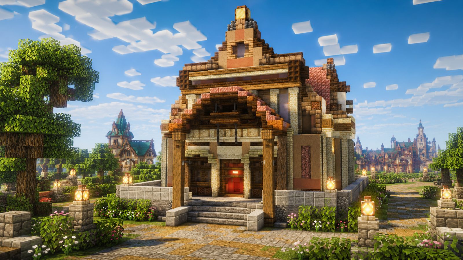 Medieval Town Bank with Central Tower and Courtyard