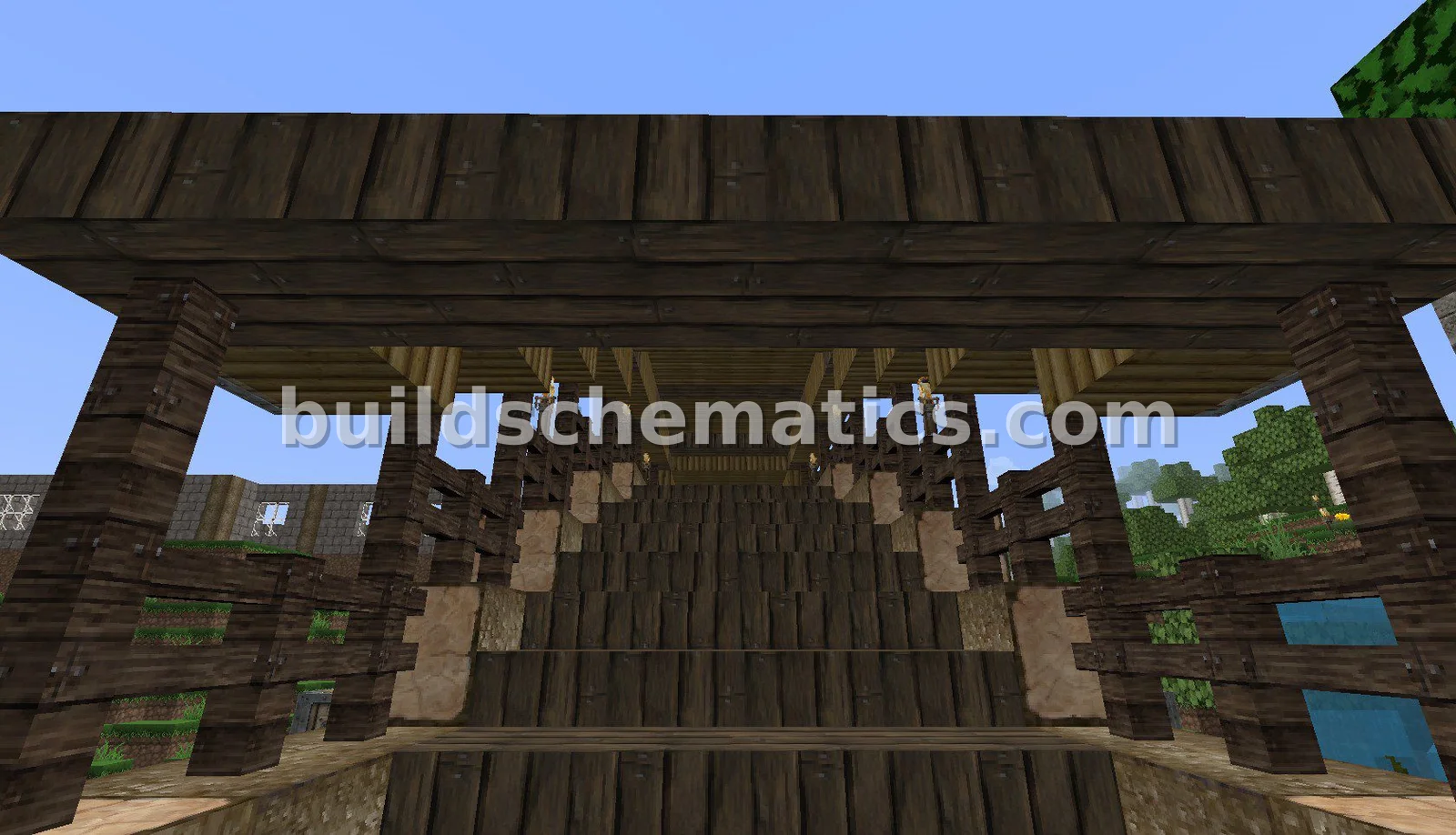 Wooden Medieval Bridge with Roof — view 3