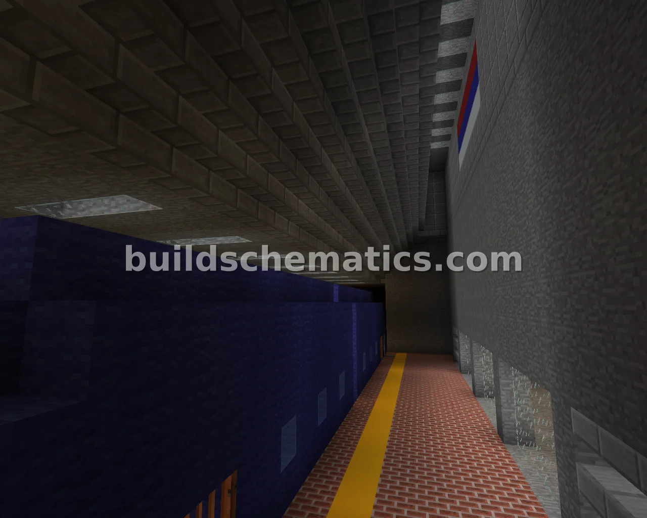 Underground Metro Station With Blue Train